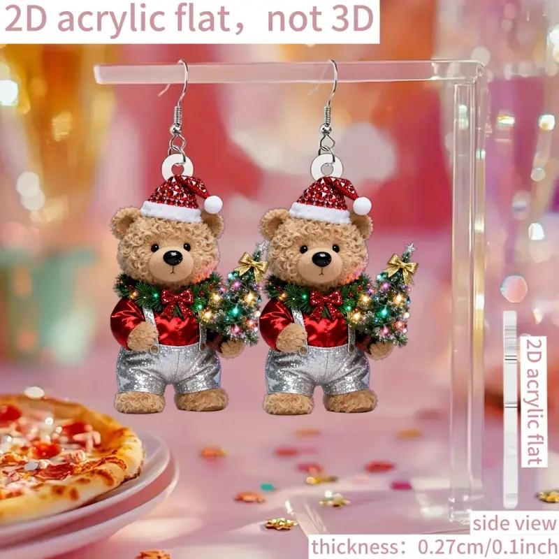 Cross-border new Christmas bear earrings acrylic Christmas decoration Christmas tree cartoon cute bear earrings