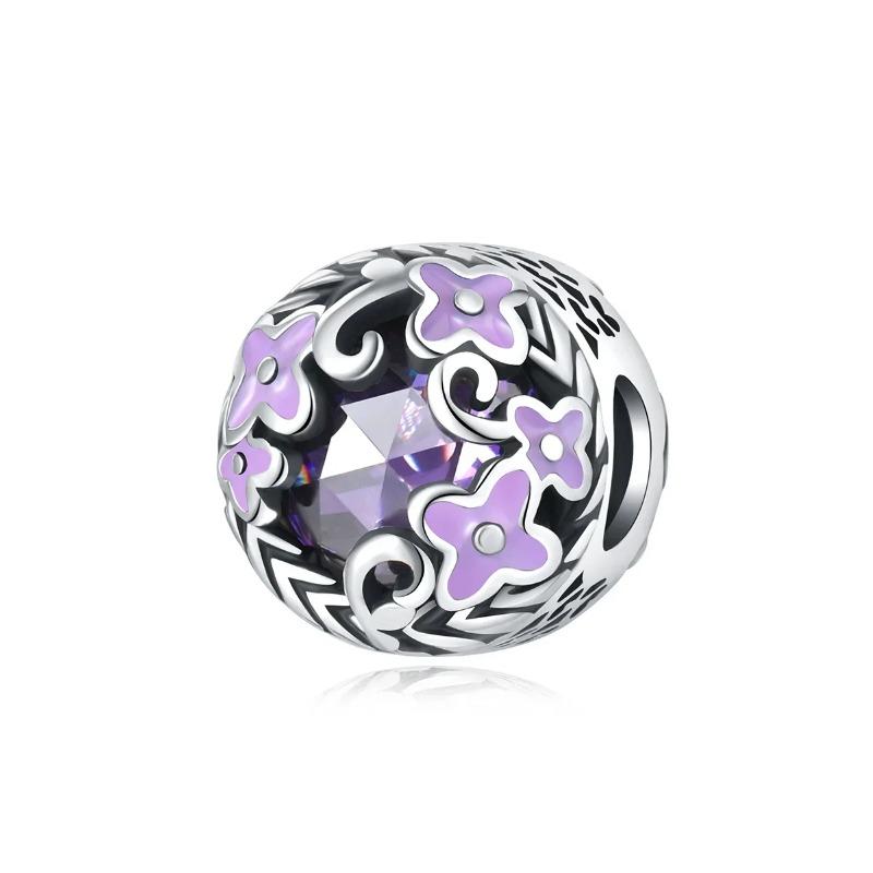 925 Silver Jellyfish Pendant Bead Sparkling Purple Charm for DIY Bracelet Jewelry Accessories Birthday Gift