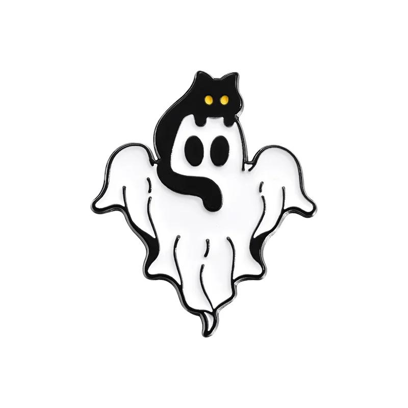 Halloween Punk Ghost Collected Enamel Pin Custom Spooky Boo With Black Cat Brooches Clothes Lapel Badge Jewelry Gift for Friends