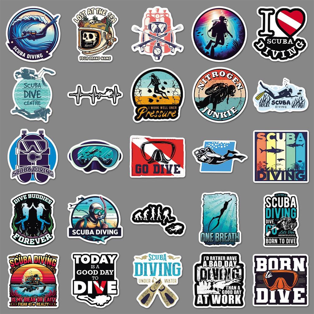 50PCS Extreme Sports Diving Stickers for Helmets & Storage Boxes