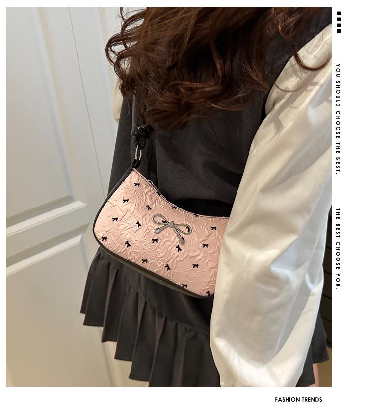 Premium Light Luxury Shoulder Bag Summer New Pink Cute Bow Small Square Bag Versatile Crescent Armpit Bag Women