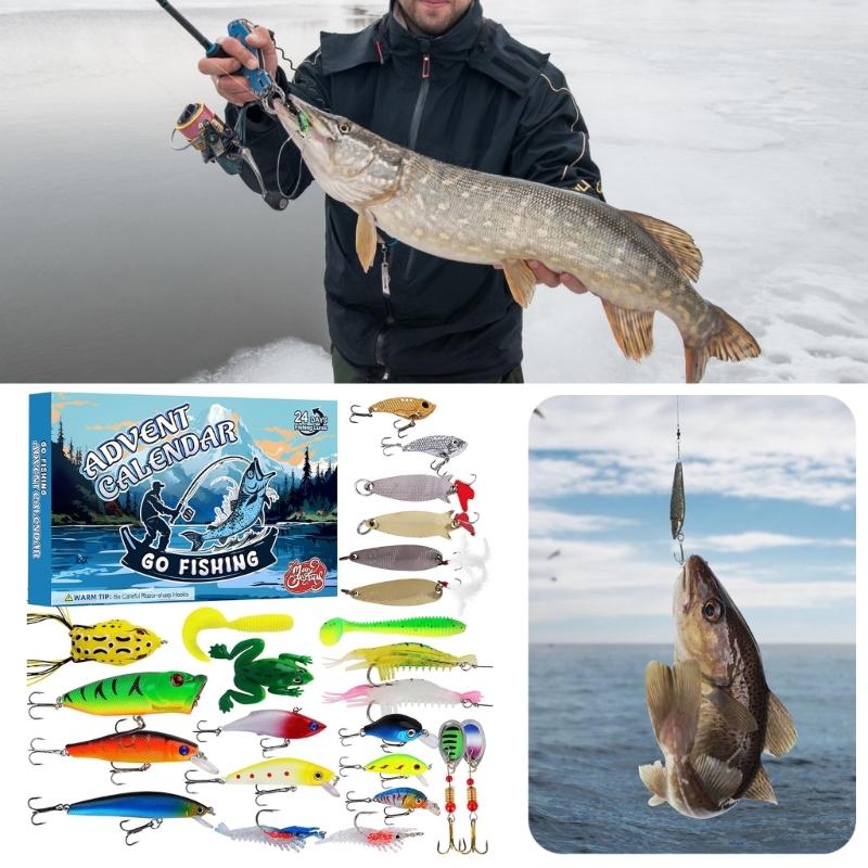 24 Days Christmas Fish Baits Blind Box Fishing Tackle Set Advent Calendar Fishing Accessories Stylish Gift for Fishers