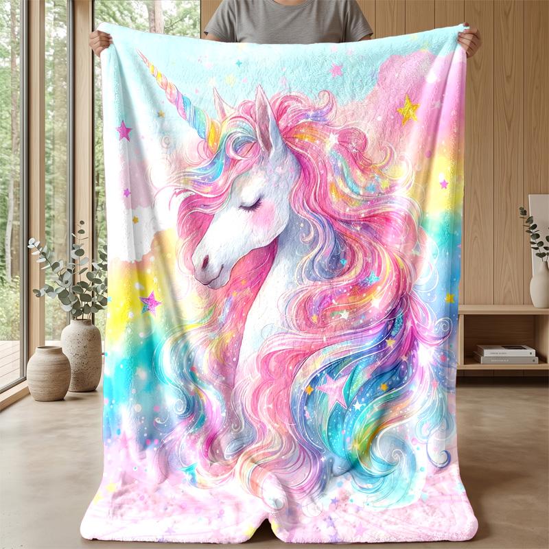 Rainbow Mane Unicorn Theme blanket Lightweight Warm Flannel Blanket Decorative Throw Blanket for Home Decoration