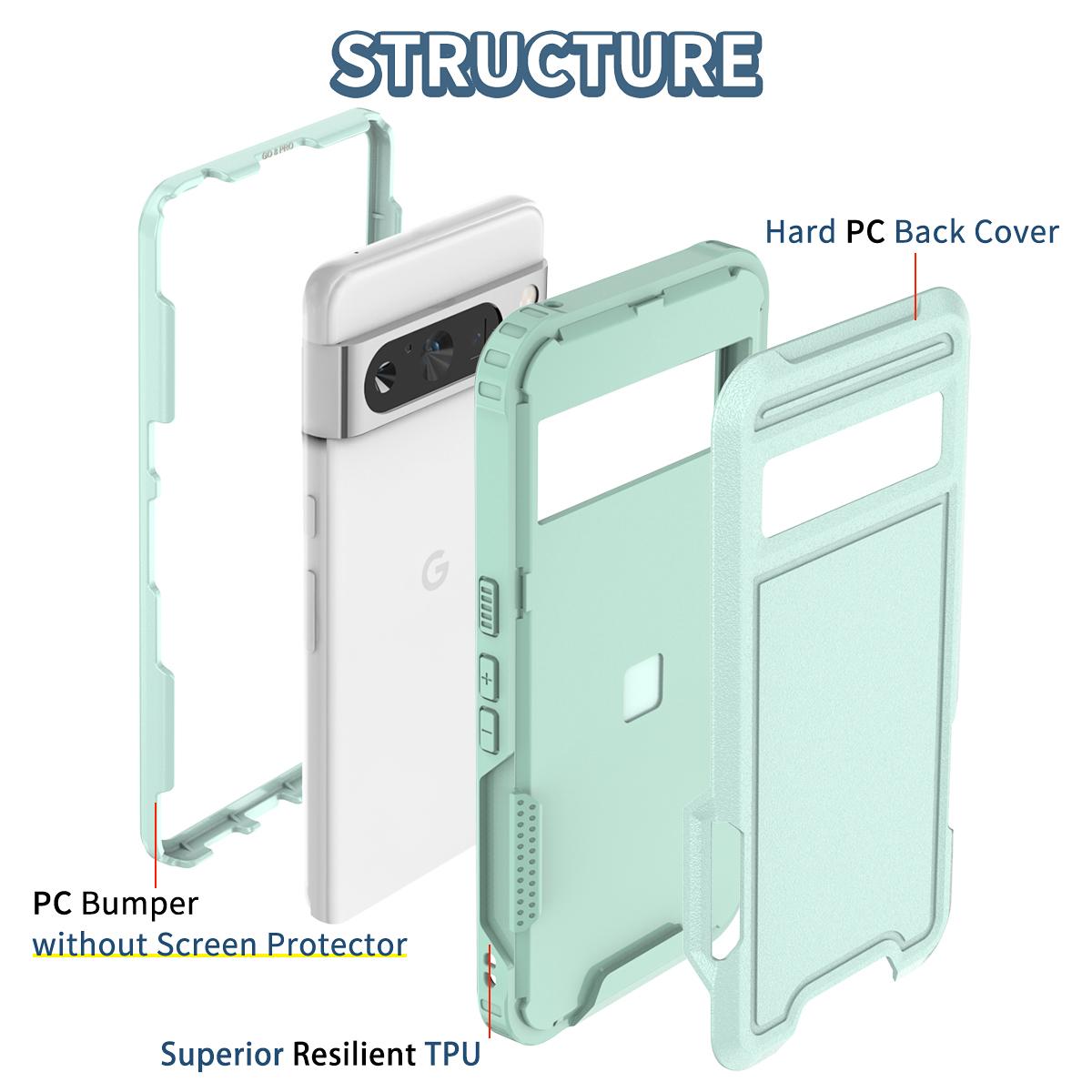 

Style F1 For Google Pixel 8 Pro PC+TPU Anti-scratch Phone Case Shockproof Back Cover Mint Green
