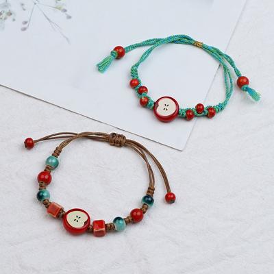 Bracelet en perles céramiques petite pomme fraîche style ethnique bracelet simple été