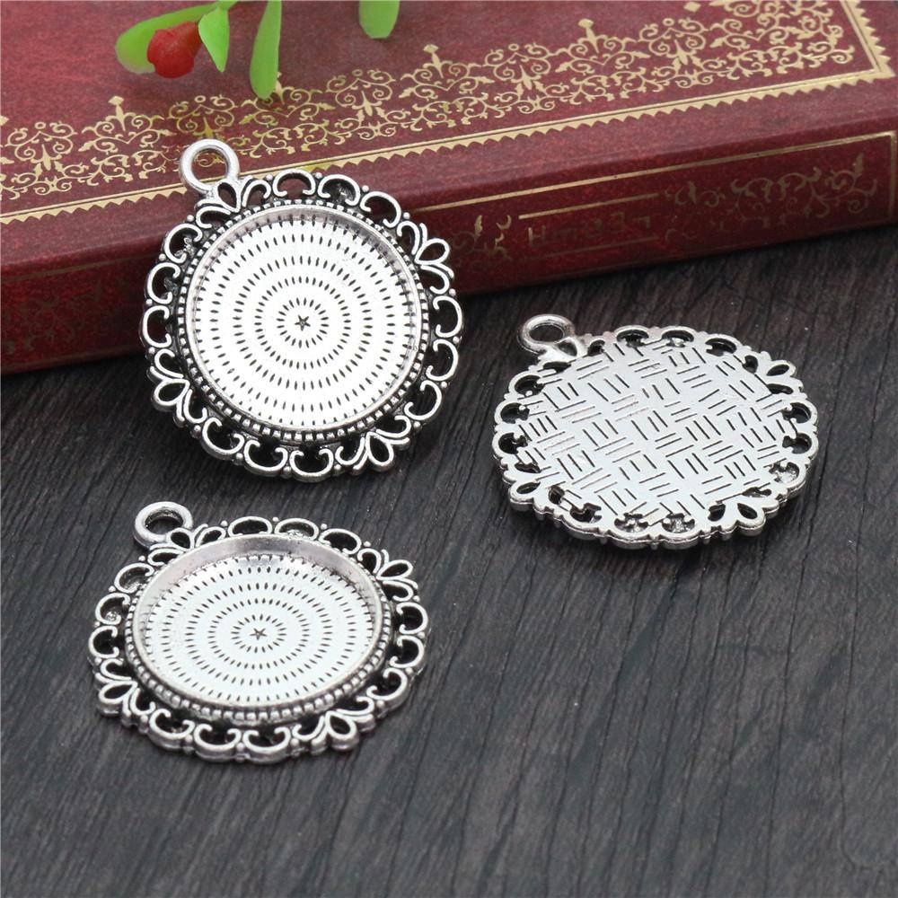 10pcs 20mm Inner Size Antique Silver Plated And Bronze Colors Pattern Style Cabochon Base Setting Charms Pendant
