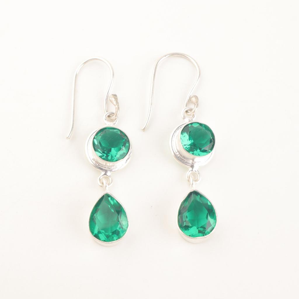 Friendship Day Sale Green Emerald Gemstone Dangle Earrings Jewelry 925 Silver EE-142-11