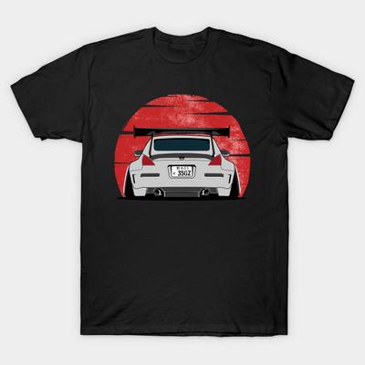 Men Black Print T-shirt Vintage Jdm 350-Z No-Cut Heat Transfer Print Cotton Tshirt