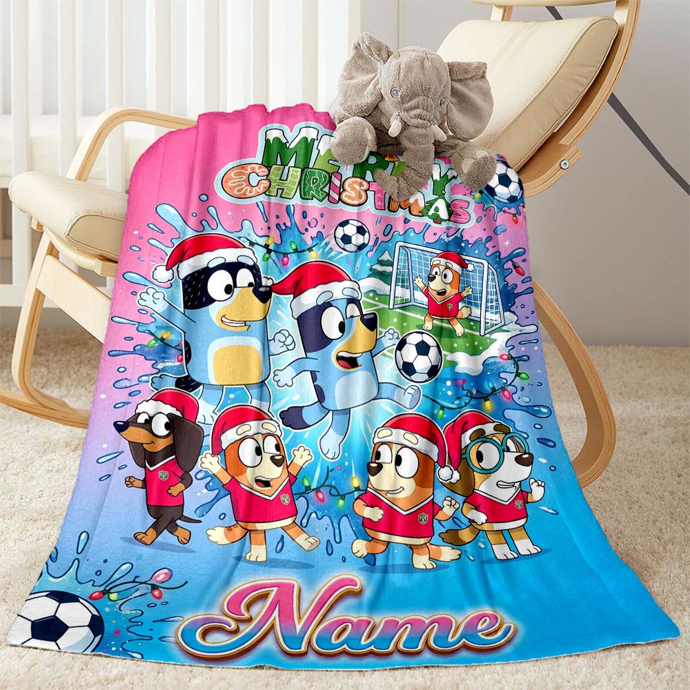 Bluey Soccer Adventure Customize Text Blanket Cozy Customizable Blanket Comfortable Great for Bedding Couch Sofa Office Chair Four Seasons Universal