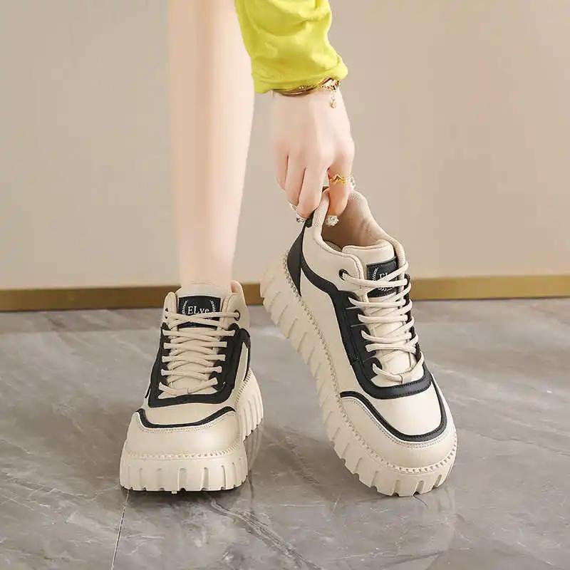 Fashion Beige Legitimate Leather Basketball Lace Training Women's Tennis Sneakers Small Size 32 Women's Shoes Sports Cool High-end