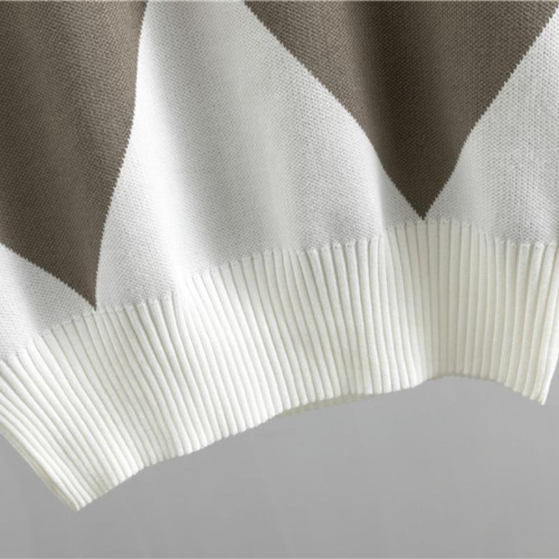 Fashion Set Women's Spring and Autumn Casual Knitted Checked Sweater Two-piece Set