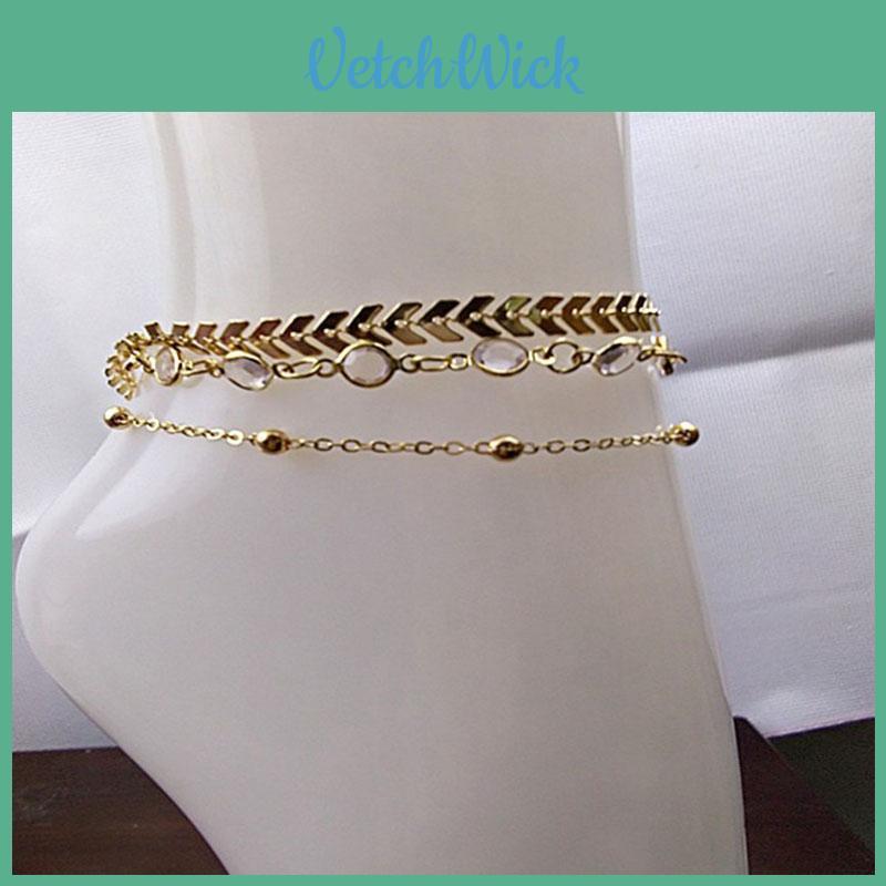 3pcs Set Of Exquisite Summer Beach Fashion Fishbone Chain Crystal Zircon Anklet