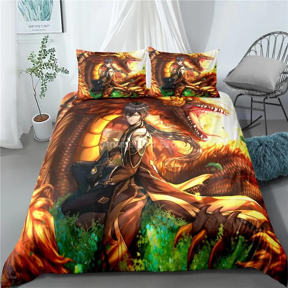 Genshin Impact zestaw pościeli gra 3d Print pościel kołdra miękka kołdra zestawy tekstyliów domowych królowa duży rozmiar dziewczyna wystrój pokoju dziecięcego