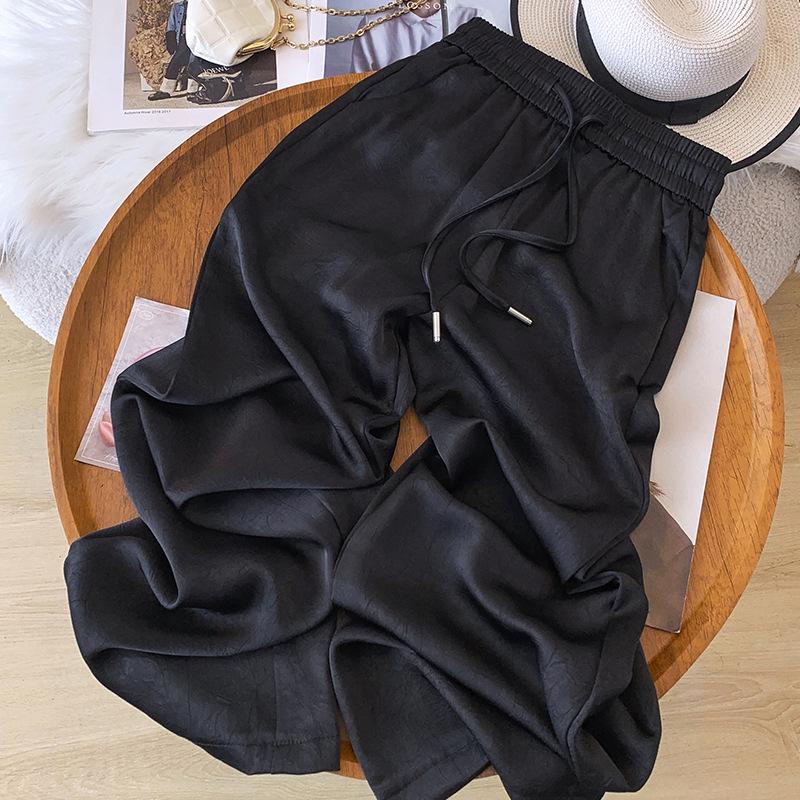 

Женские атласные брюки широкого кроя с уксусной кислотой: Весна/Лето 2025, Повседневный Ледяной Шелк, Прямой Крой, Длина в Пол, С Принтом. 28/L (105-115 jin) чёрный