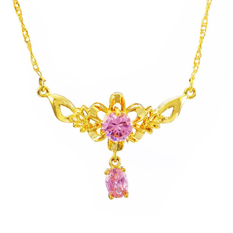 Amethyst Zircon Gold-plated Sunflower Necklace for Women, Gold Gemstone Pendant, Sand Gold Clavicle Necklace for Girls