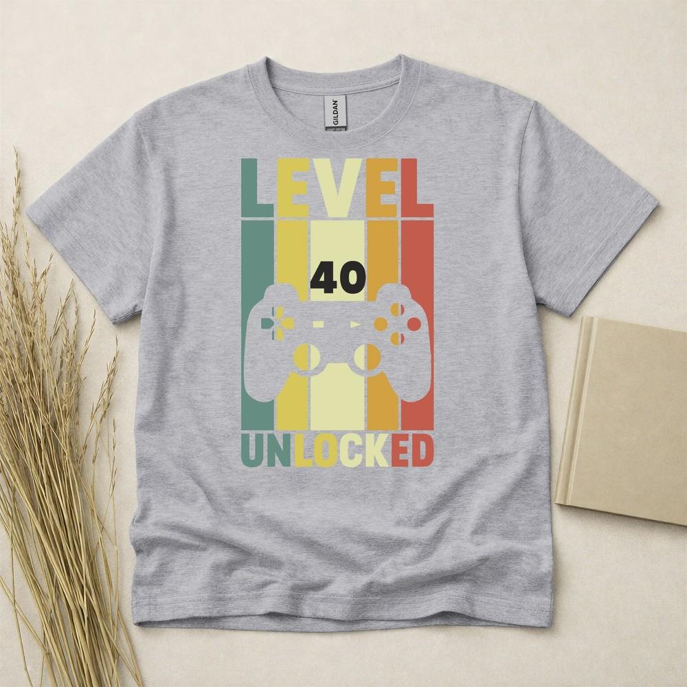Level 40 Unlocked 40th Birthday T Shirt Custom Year Gift Gildan Heavy Cotton Tee
