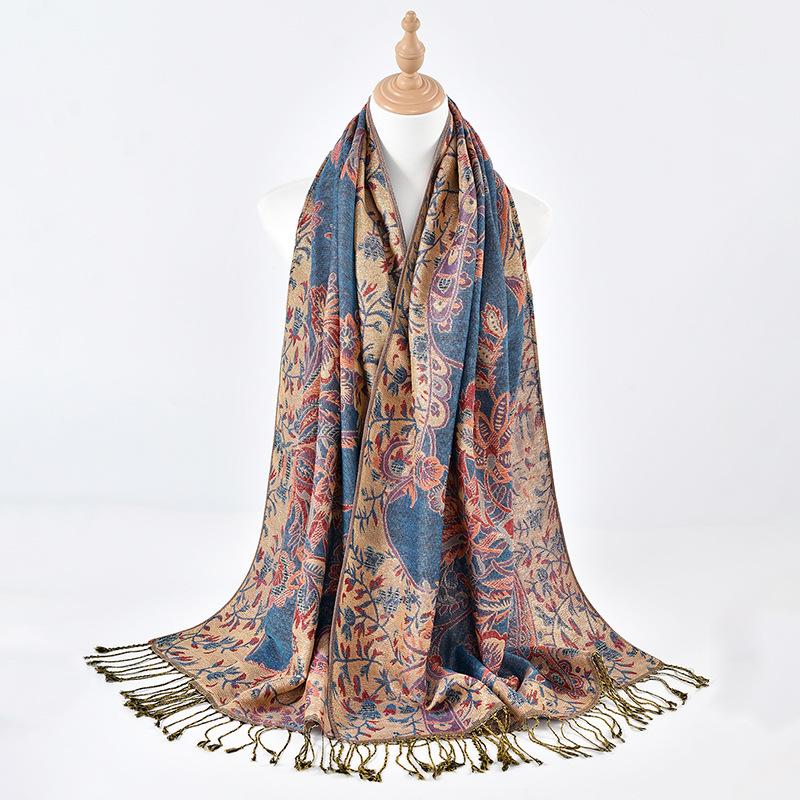 

Hot-selling gold thread jacquard scarf fashion printing European and American style embroidery long scarf fringed shawl 180*70cm