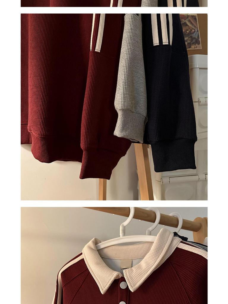 Men's Polo Sweatshirt 2025: Hong Kong-Inspired, Loose-Fit, Retro College Style, Long-Sleeve Top for Spring and Autumn.