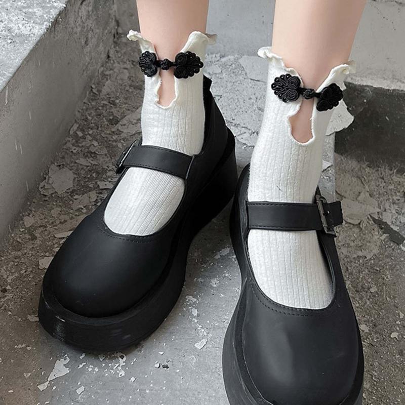 Women Crew Socks Ruffle Ankle Socks Japanese Style Sweet Bows Socks Frilly Cheongsam Knee High Socks Y2K Streetwear
