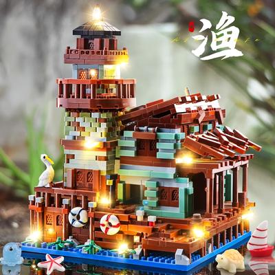 Architectural Building Blocks City Series Fishing Village Cottage Country House Model Kids Toy Gift Boys Girls