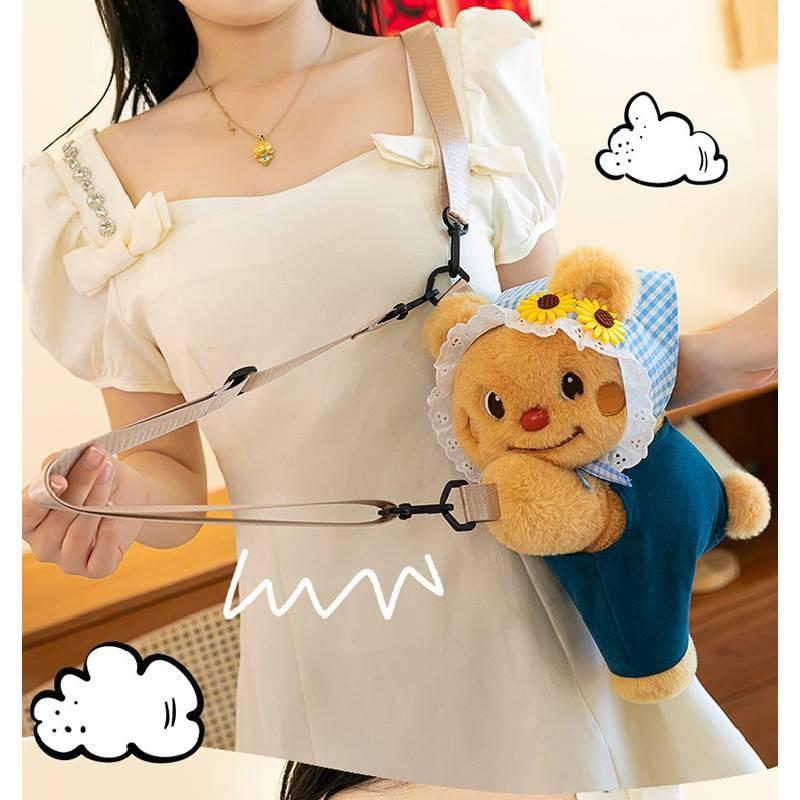 Bear Butter Denim Overalls Plush Backpack Cute Teddy Bear Going Out Shoulder Bag