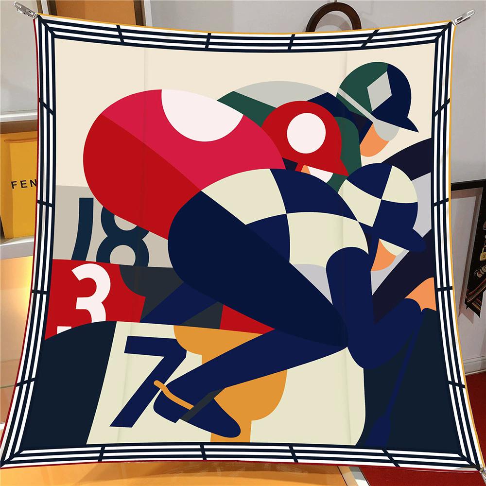 90cm Twill Silk Scarf Lady Shawl Ski Racing Printed Square Scarves Women Hijabs Bandana Foulards Neckerchief