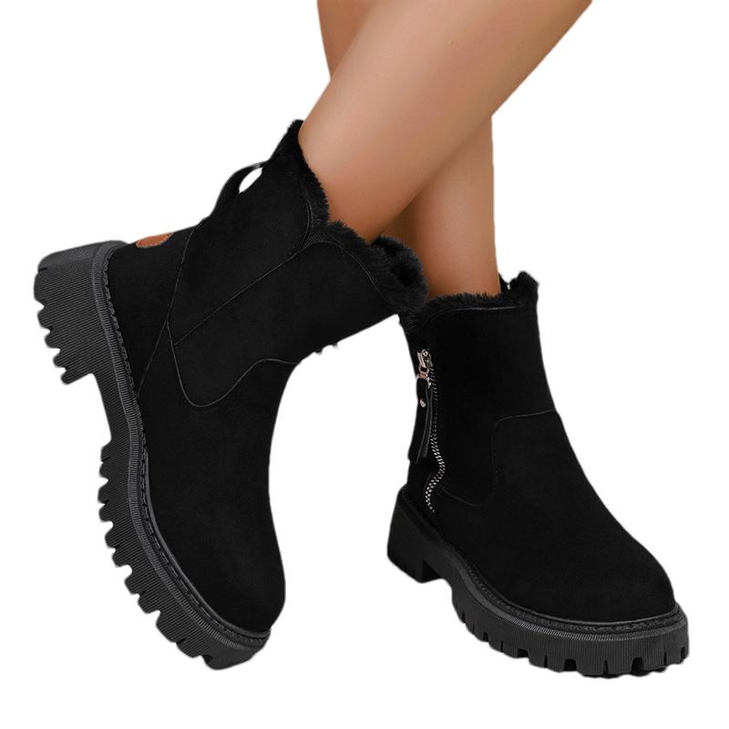 Suede Chunky Women Snow Ankle Boots Short Plush Mid Heels Cotton Shoes 2025 Trend Winter Warm Casual Cozy Designer Botas Mujer