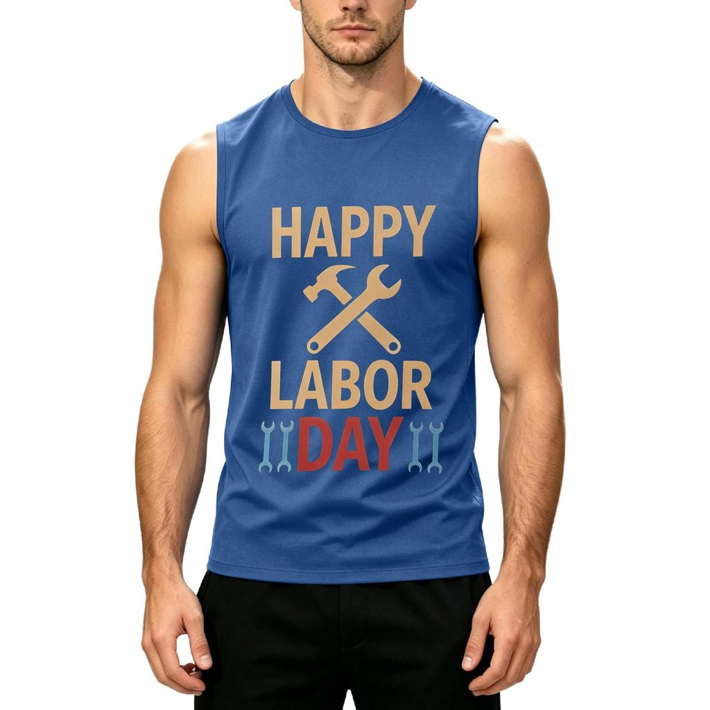 Men's Sleeveless Casual Tank Top Labor Day Printed Shirt Lightweight Summer Muscle Fit Workout Tee