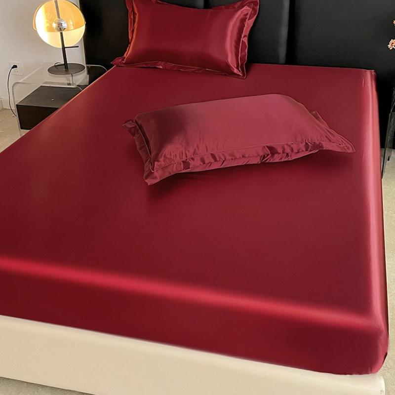 Satin Elastic Fitted Sheet Solid Mattress Cover  for Single Double Couple King Queen Full Twin Bedsheet  (No Pillowcase)