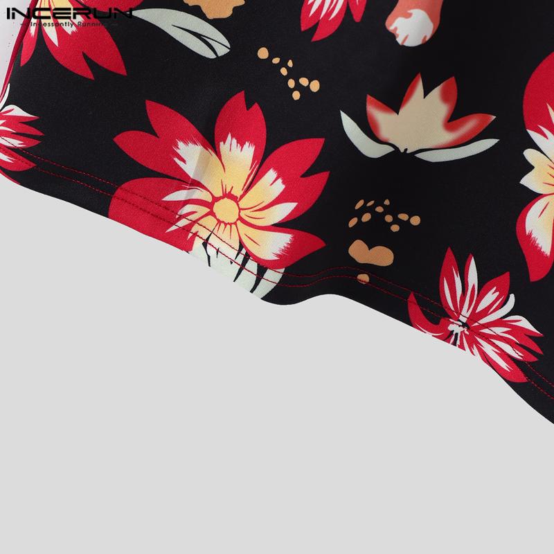 INCERUN Herren Revers Ärmellos Patchwork Blumendruck Lässig Dünne Tanktops