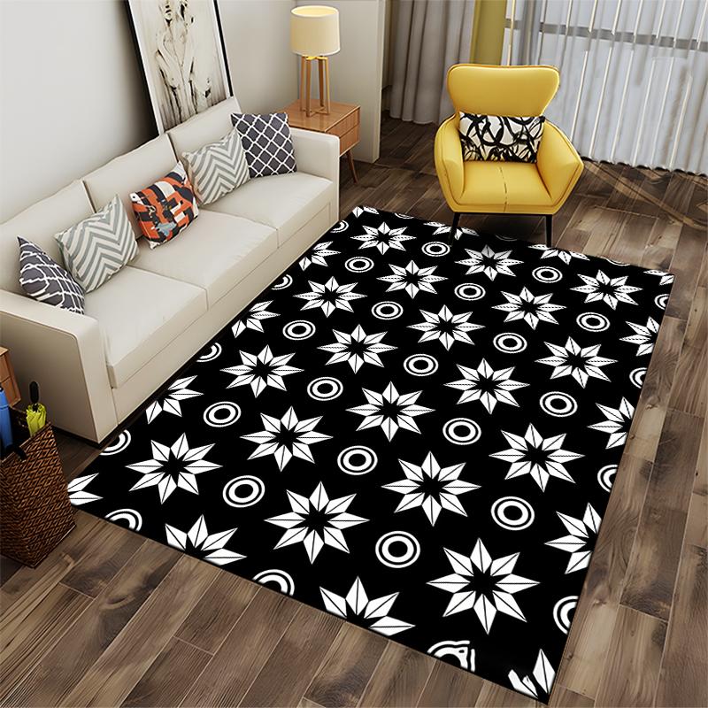 Black and White Geometric Star Pattern Carpet for Living Room Decor Suitable for use as an anti-slip for living room bedroom sofas