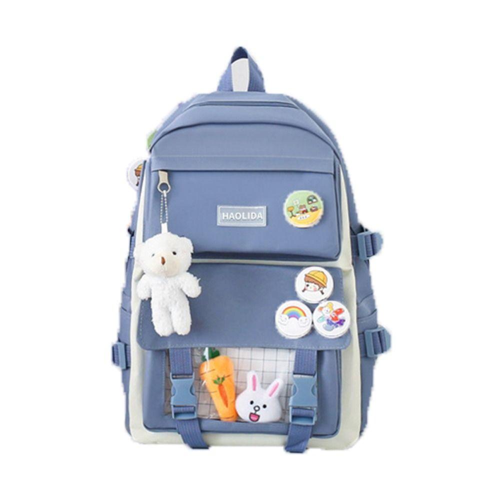 Simple Badge Shoulder Backpack Nylon Korean Style School Bag Sweet Large Capacity Bags  Girls