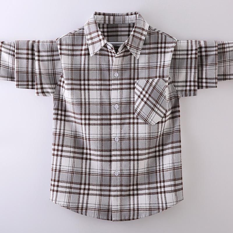 Boys' Long-Sleeve Plaid Cotton Shirt – Autumn Fashion for Kids