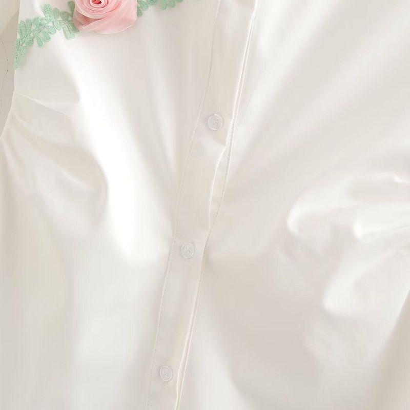 Kaslead New Arrival Women's Clothing Fashion Style Fashion Minimalist Three-Dimensional Floral Trim Waist Trimming Shirt