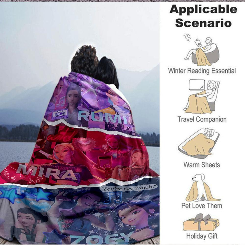 1pc Huntrix, K POP Soft Comfortable Blanket Digital Print, All Season Multipurpose Knit Fabric Bedding, Office, Sofa Home Decor Blanket