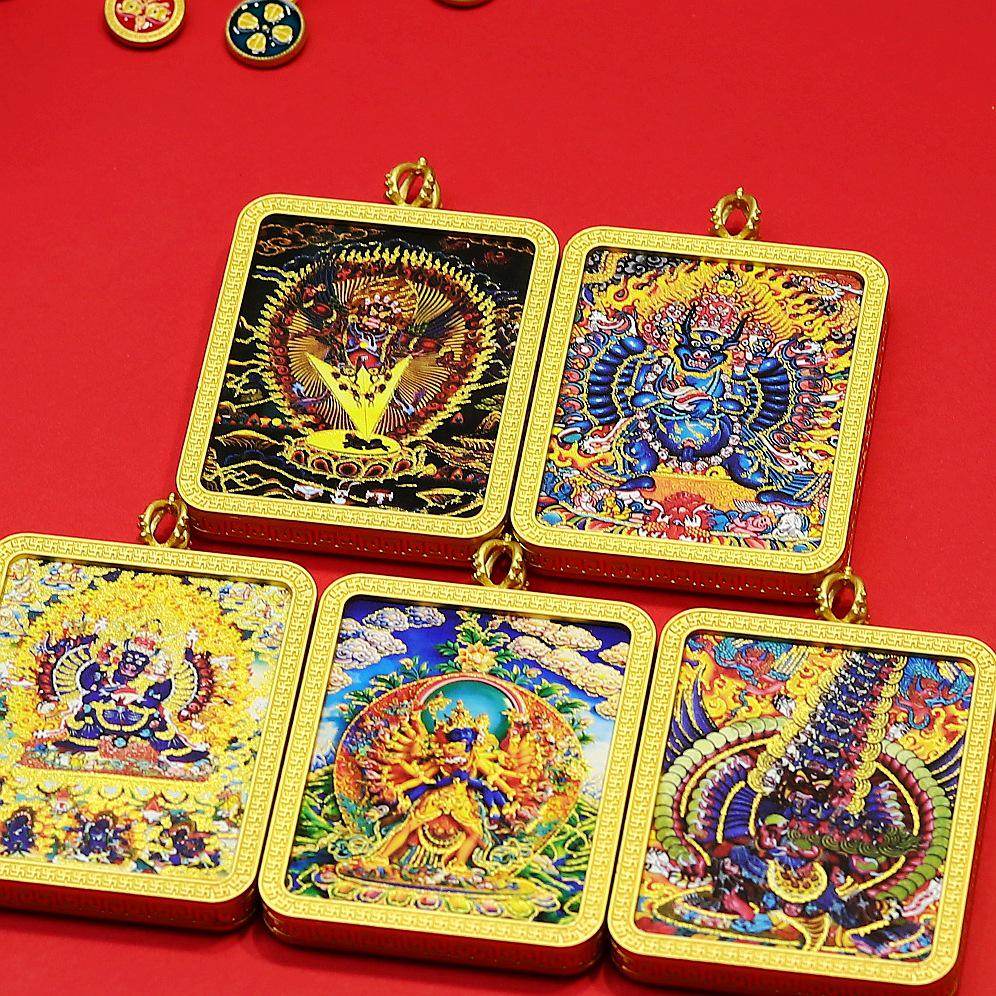 Tibetan Gold Thangka Mahakala Vajrapani Pendant with Rope Necklace