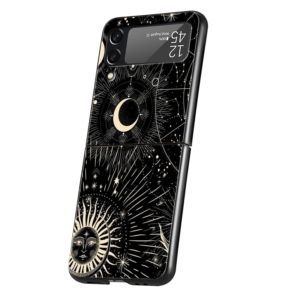 Suns Moons Clouds Astrological Hard PC Phone Case For Samsung Galaxy Z Flip 5 4 3 Black Cover For Galaxy Z Flip 6 Foldable Cases
