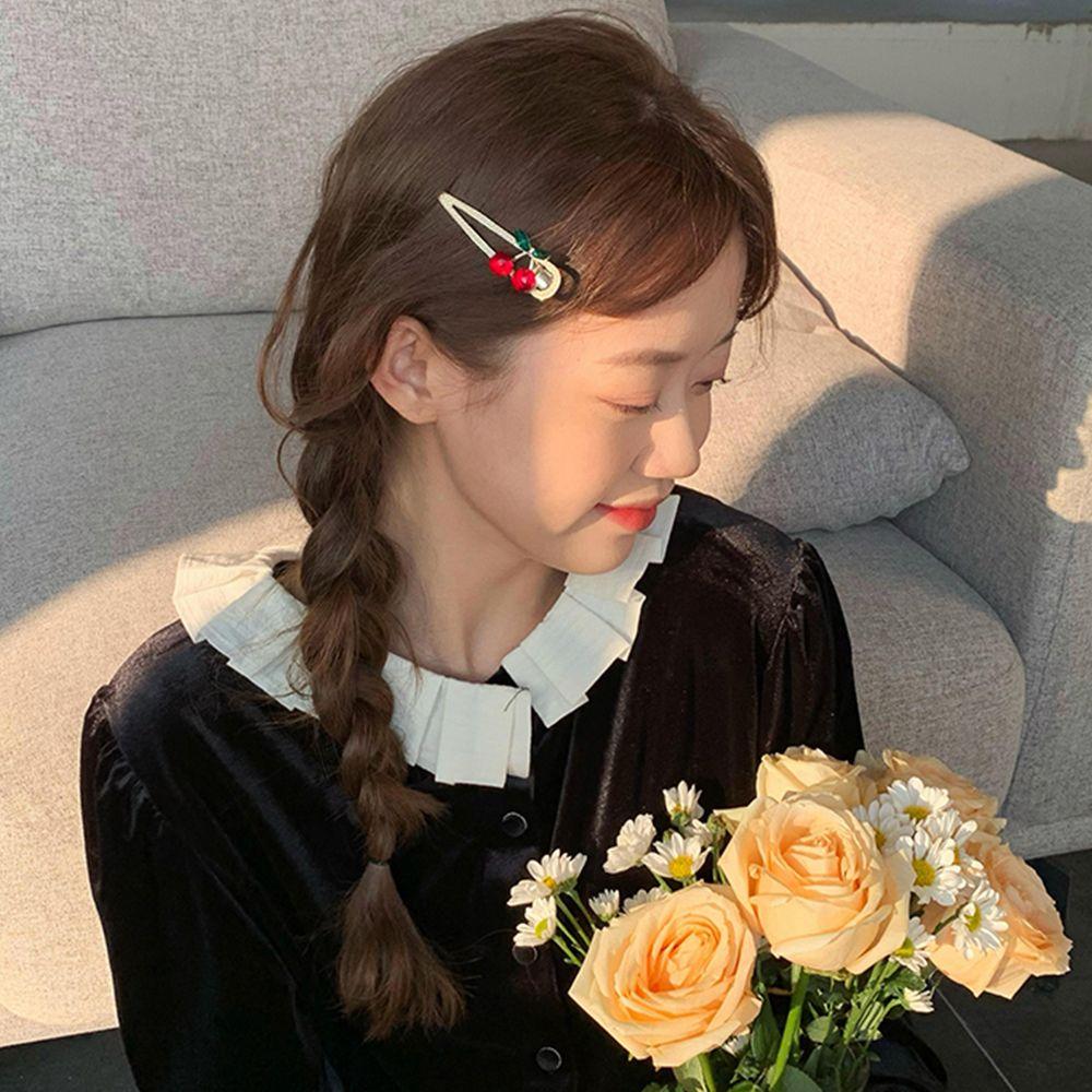 Female Women Hair Accessories Cherry Duckbill Clip Korean Style Hair Clip Rhinestone Barrettes