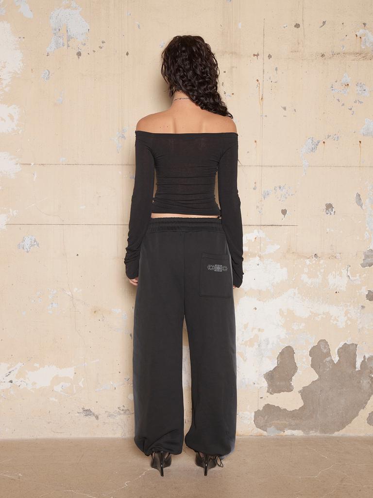 Hilda Smog Motif Wide String Sweatpants [Black]