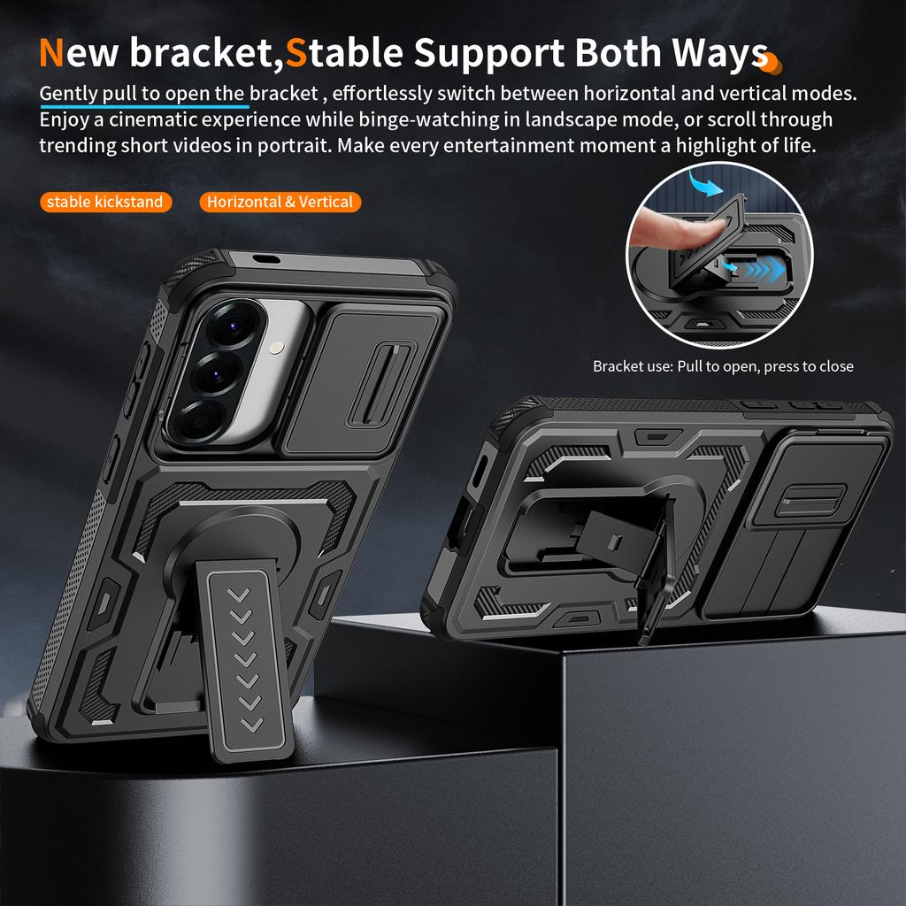 Sliding Camera Lens Cover Shockproof Kickstand Case For Samsung Galaxy A16 A26 A36 A56 A17 A37 A57 5G TPU Frame Plastic Fundas