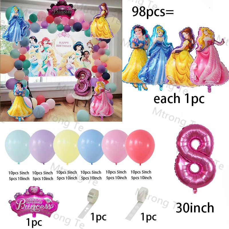 

1Set Disney Princess Foil Balloons Number Ballon 1-9 Garland Arch Kit Latex Balloon For Birthday Baby Shower Party Decors рожевий червоний колір