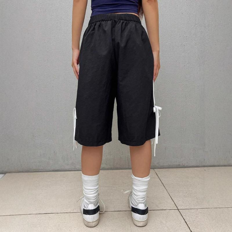 Avrupa ve Amerikan yaz yan şeritli düz paça bol kesim gündelik kırpık pantolon