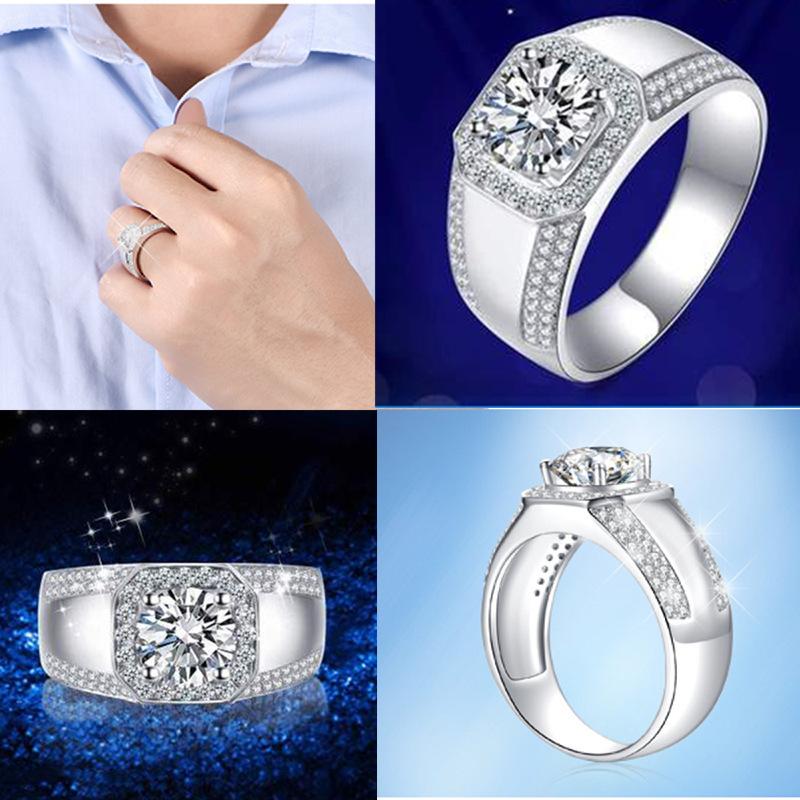 Ring, Smart, Vast and Bright Ring for Men, Pt Platinum Plated Imitation Moissanite Ring, Men's Ring, Men's Trendy 2 Carat