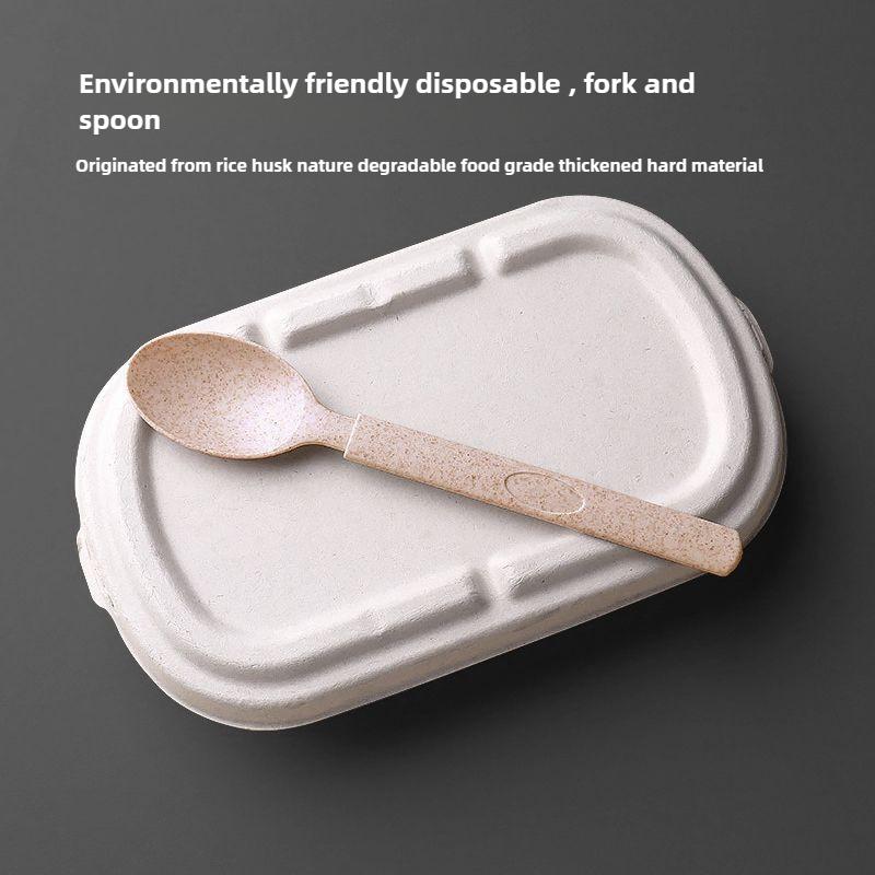 Degradable Tableware Environmentally Friendly Disposable Rice Husk Knife, Fork and Spoon Wheat Straw Spoon Household and Commercial Cake Spoon