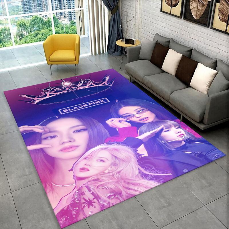 Fashion B-Black P-Pink Kpop Star Carpet Rug for Playroom Bedroom Living Room Sofa Home Decor,kid Area Rug Non-slip Floor Mat