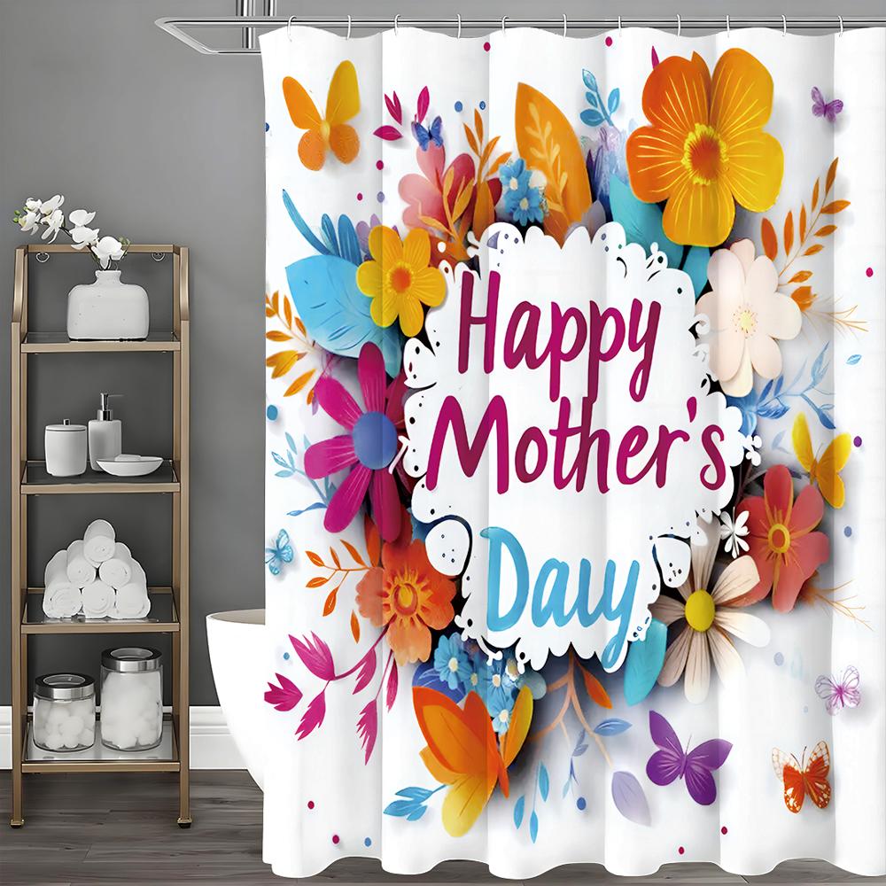

Happy Mother s Day Colorful Flower Shower Curtain, Bathroom Decorative Shower Curtain, Waterproof Shower Curtain with Hooks 90*180cm