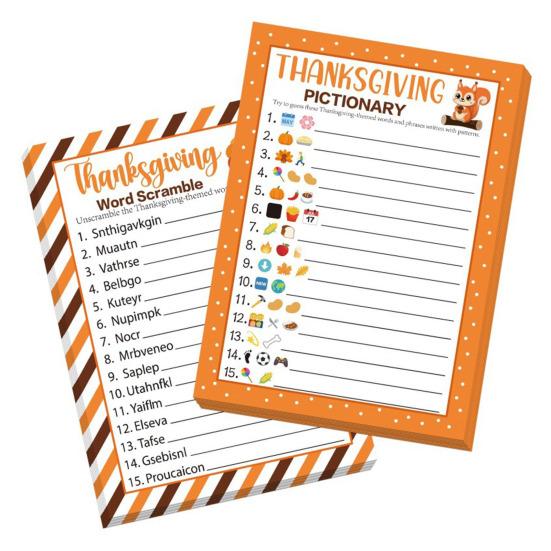 

30 Players Thanksgiving Games for Family Party Adults Office Large Groups Word Search Scramble Pictionary Game Cards Set for Holiday Party Favors 30PCS