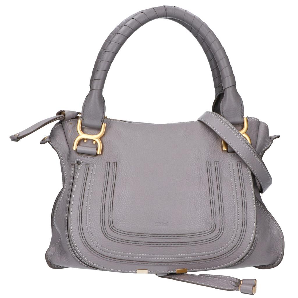 CHLOE Marcy Medium Grained Leather 2-Way Shoulder Bag Handbag grayUsed