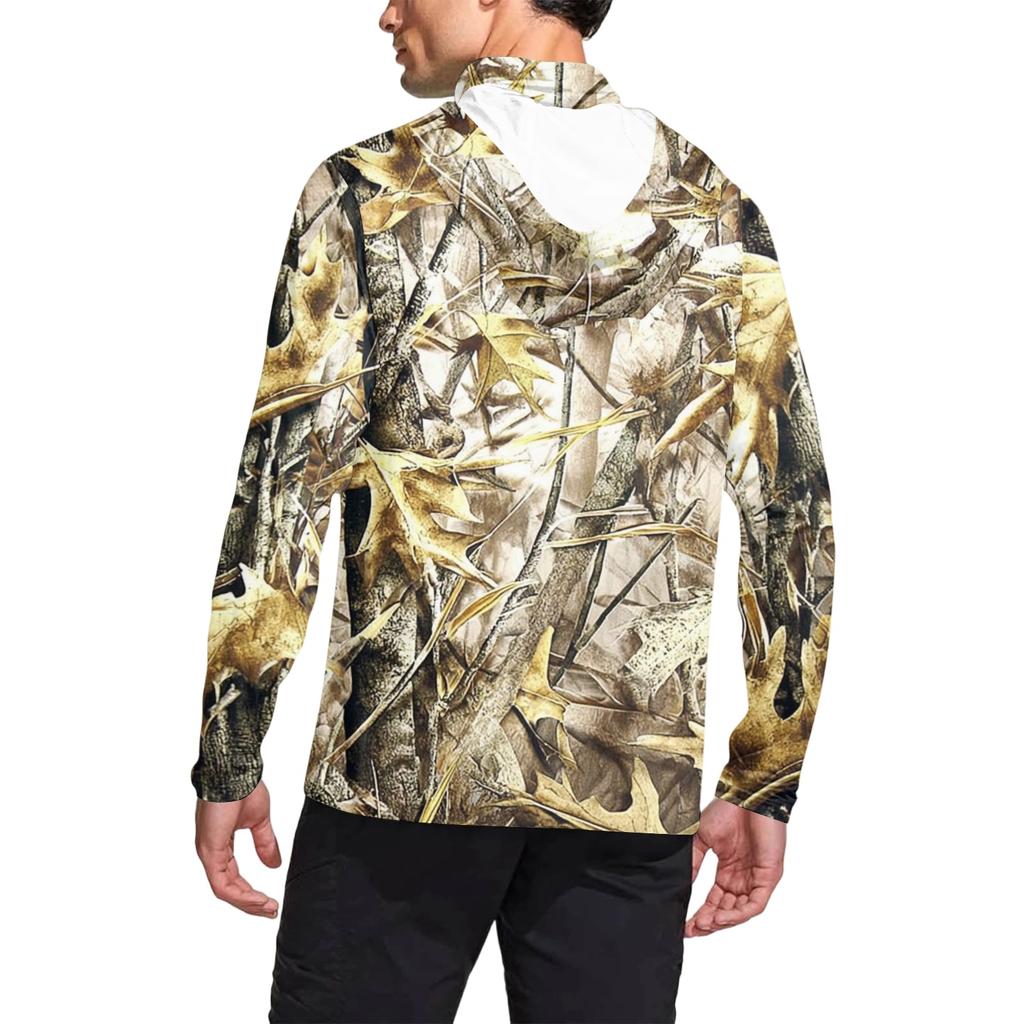 Men's Casual Leaf Camouflage Print Hooded Long Sleeve Sun Protection Jacket Lightweight Breathable Outdoor Sportswear