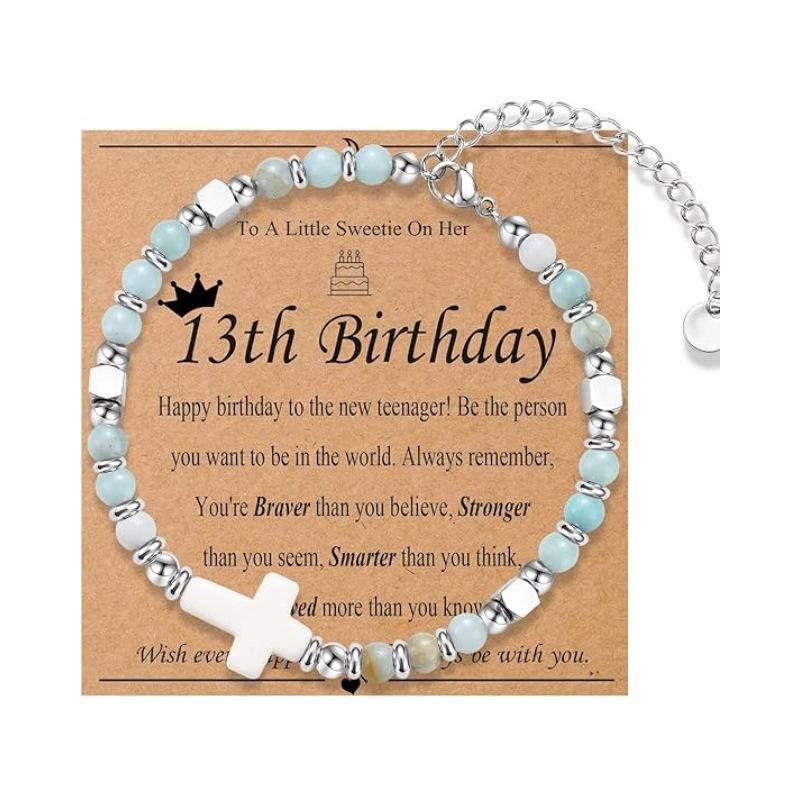 JYL TS Bracelet  Cross Pendant Natural Stone Graduation Gift Inspires Faith